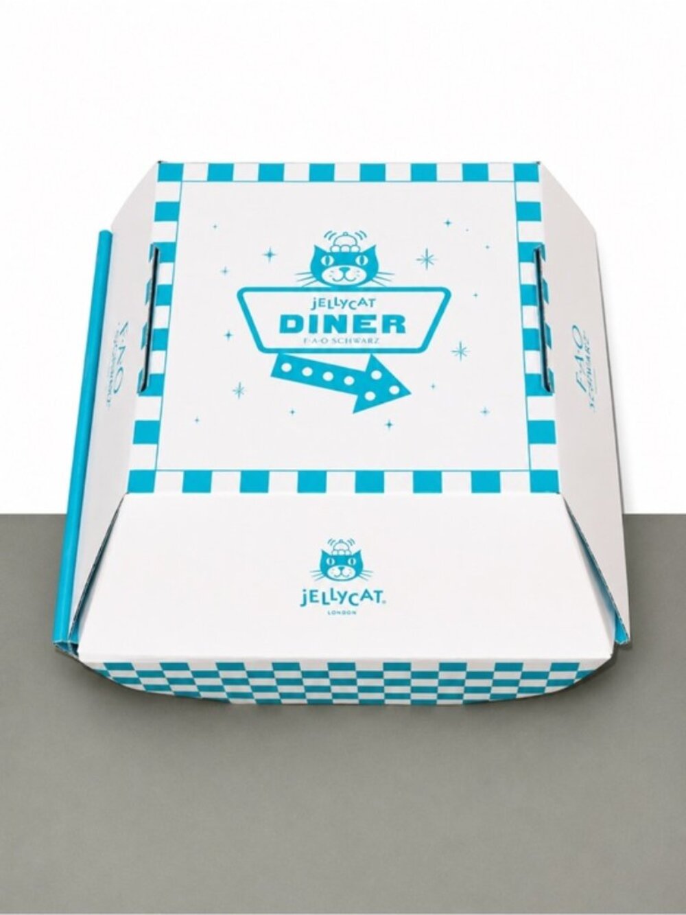 Jellycat Diner Pizza Box FAO Schwarz NYC Exclusive Blue White Gift Box JDIN1UBOX